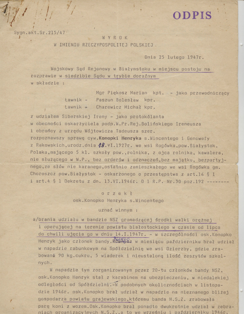 Henryk Konopko - wyrok komunistycznego sądu