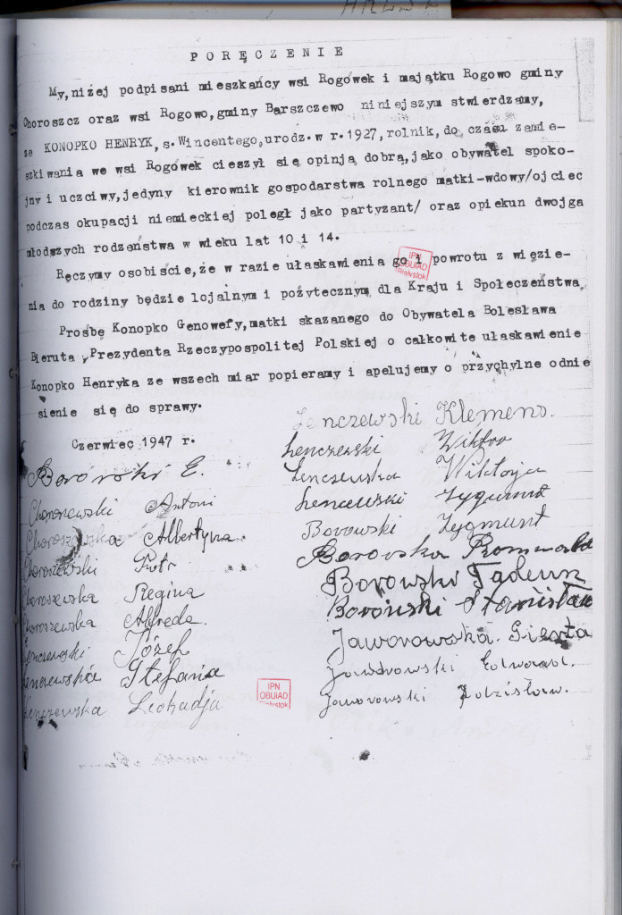 Poręczenie złożone przez mieszkańców Rogówka, Rogowa